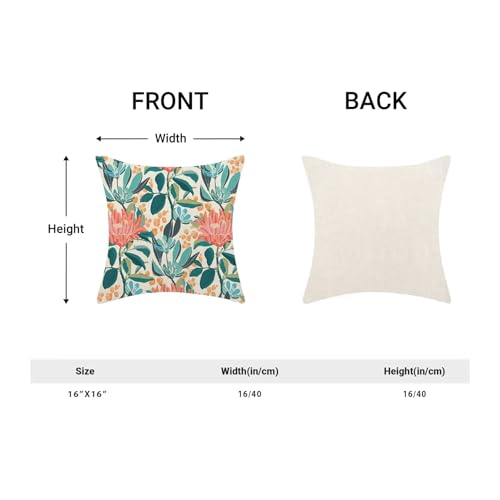 AEIOAE Floral Pillow Covers 16 x 16 Inch Set of 2, Green Coral Orange Flower Leaves Print Decorative Outdoor Throw Pillow Covers Linen Farmhouse Teal Blue Pillowcase for Couch Home Sofa Decor - color: Outdoor Floral1, size: 16" x 16" (Pack of 1)