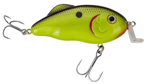 Strike King Hybrid Hunter Jr Crankbait Fishing Lure, 1/2 oz, Reflective 3D Eyes - color: Chartreuse with Black Back, size: 1/2 oz (Pack of 1)