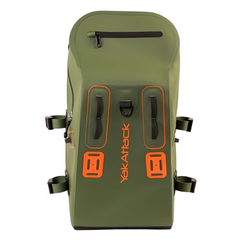 YakAttack 28L DryPak Waterproof Backpack - Green/Orange | Floating Marine Dry Bag Pack with Padded Straps for Kayaking, Fishing & Hiking | 10" x 22" x 12" | Lightweight Outdoor Gear & Storage Drybag - color: Green/Orange, style: Drypak
