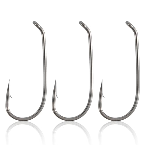 Dr.Fish 100 Pack Dry Fly Hooks Black Nickel High Carbon Steel Fly Tying Material Accessories Trout Salmon Fishing Hooks Freshwater Saltwater Fishing Barbed-Gold - color: Dry Fly Hooks-Black Nickel, size: #12