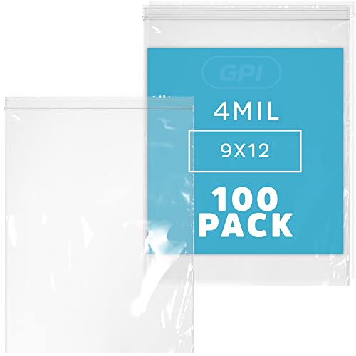 9" x 12" Heavy-Duty Zip Bags - 200 Count - Clear Plastic Reclosable Zipper Baggies, 4 Mil Thick Freezer Storage Poly Bags for Packaging A4 Letter Sized Paper, Food, Tools & Sharp Objects. - size: 9" x 12"