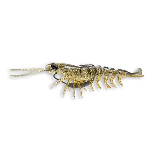 Savage Gear Manic Shrimp V2 Soft Plastic Fishing Bait, Realistic Contours, Colors and Movement, Durable Construction, Weighted Ultra-Sharp Jig Hook - color: Gold, size: 3 in - 1/4 oz