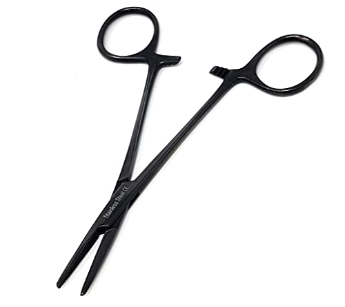 Mosquito Hemostat Locking Forceps 5" Straight with Full Serrated Jaws Ideal for Clamping, Fishing, Firefighters Nurses Doctors + More (Tactical Black) - color: Tactical Black