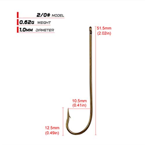 100pcs Long Shank Fishing Hooks High Carbon Steel Fly Tying Jig Hooks Super Sharp Barbed Hook Tips Tan Color 13 Sizes for Choice - size: 2/0#