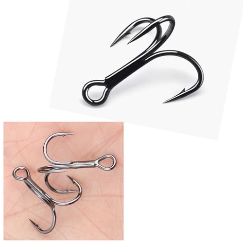 CAJOAUIS100pcs Fishing Treble Hooks Sharp Black Treble Fishing Hooks Round Bend Strong High Carbon Steel Barbed Fish Hook for Catfish Bass Trout Freshwater Saltwater Size: 2#-12# - size: 2#-100pss