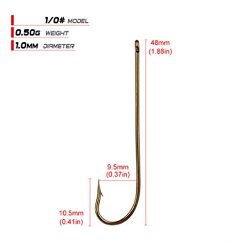 100pcs Long Shank Fishing Hooks High Carbon Steel Fly Tying Jig Hooks Super Sharp Barbed Hook Tips Tan Color 13 Sizes for Choice - size: 1/0#