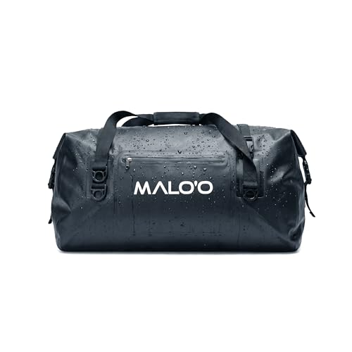 Malo’o Waterproof Dry Duffel, Heavy-Duty Roll Top Waterproof Gear Bag with Shoulder Strap & Molle Loops, Marine Duffel for Kayaking, Boating, Camping, Beach & Travel, Black, 40L