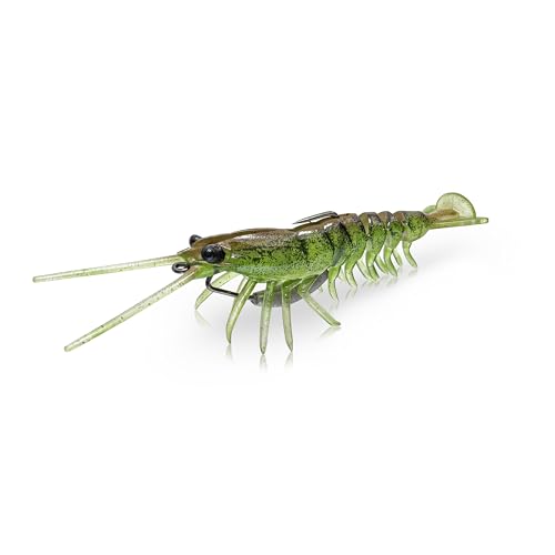 Savage Gear Manic Shrimp V2 Soft Plastic Fishing Bait, Realistic Contours, Colors and Movement, Durable Construction, Weighted Ultra-Sharp Jig Hook - color: Avocado, size: 3 in - 1/4 oz