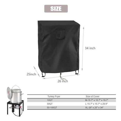 Turkey Fryer Cover for 60-100 QT Seafood Boil Pot/Crawfish Boiler | 26x25x34,Waterproof Dustproof Heavy Duty Oxford Fabric,for King Kooker Propane Deep Fryer,for Creole Feast Big Boiling Pot - size: 26"W x 25"D x 34"H