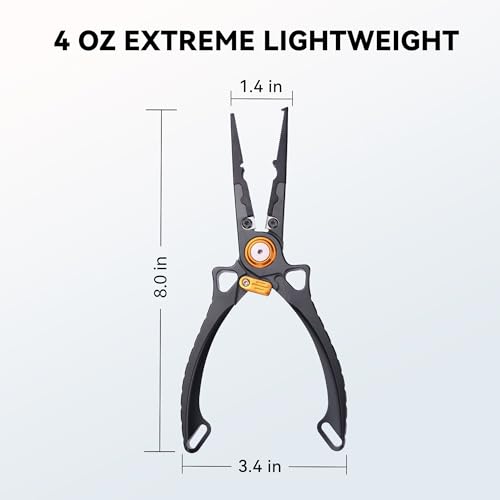 Fishing Pliers Hook Remover, Saltwater Split Ring Pliers with Safety Lock, Fishing Gear with Sheath and Lanyard, Fishing Gifts for Men - color: Black
