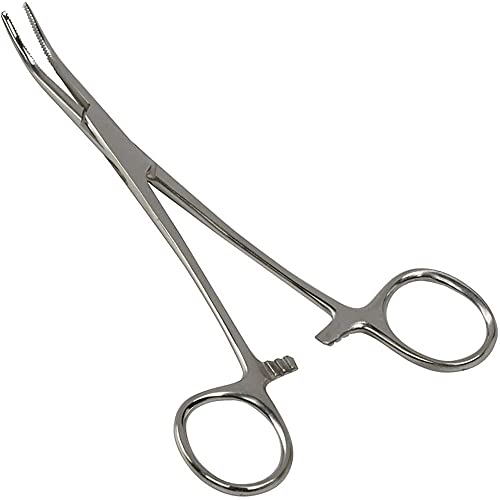 Precision Kelly Hemostat Forceps Locking Tweezers Clamp, Silver, Straight and Curved Stainless Steel (Curved, 8") - size: 8", style: Curved