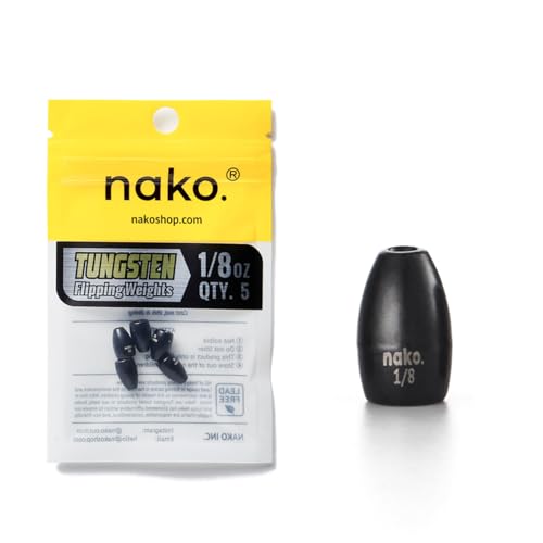 97% Pure Tungsten Flipping Weights - 10 Pack / 5 Pack - Nako Tungsten Weights - Fishing Sinkers for Bass Fishing - color: No Chip Black, size: 1/8 oz - 5 pack