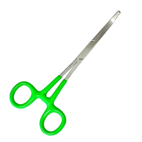 German Vinyl Grip Locking Straight & Curved Hemostat -Hemostat Forceps- Stainless Steel Locking Tweezer Clamps - Ideal Hemostats for Nurses, Fishing Forceps, Crafts and Hobby (Green STR+CVD 6.25")