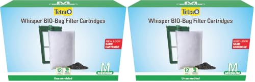 Tetra Whisper Bio-Bag Medium Filter Cartridges for Aquariums, 12 Count, Unassembled, Fits Tetra Whisper Fish Tank Filters 5-10 Gal, PF-10, IQ 10 (Pack of 2) - size: 12 Count (Pack of 2), style: Standard