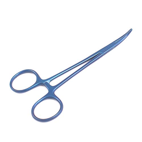 OdontoMed2011® Hemostat Forceps Locking Clamps Serrated Fishing Locking Forceps Clamp Fish Hook Remover Forceps (5" Curved, Blue) - color: Blue, size: 5" Curved