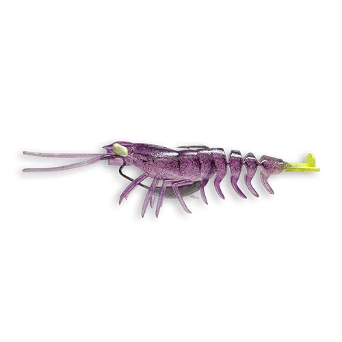 Savage Gear Manic Shrimp V2 Soft Plastic Fishing Bait, Realistic Contours, Colors and Movement, Durable Construction, Weighted Ultra-Sharp Jig Hook - color: Purple Chartreuse, size: 3 in - 1/4 oz