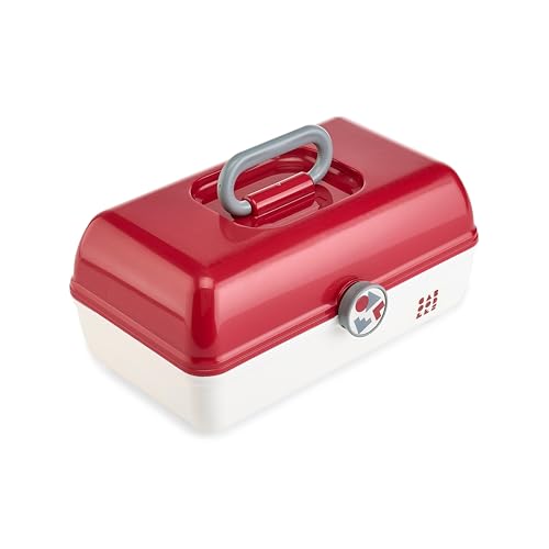 Caboodles School Spirit On-The-Go Girl Makeup Box, Crimson Over White, Hard Plastic Makeup Organizer Box, Built-In Mirror, Secure Latch for Safe Travel, Spacious Storage for Large Items - color: Crimson White School Spirit
