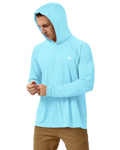 Roadbox UPF 50+ Fishing Shirts for Men, Long Sleeve UV Sun Protection Hoodie, Outdoor Hiking Running Swimming Rash Guard - color: 1 Pack-aqua Green, size: Small