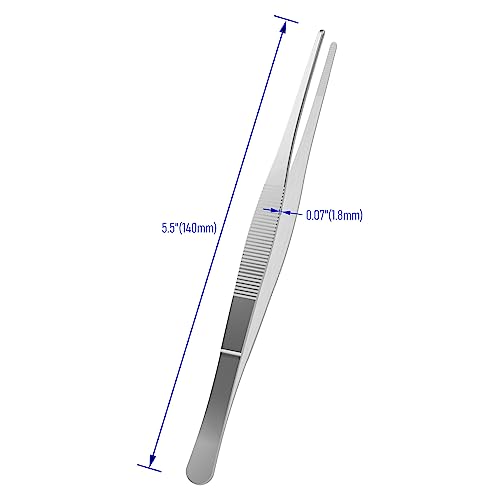 2 PCS 5.5 Inch Stainless Steel Tweezers, with Straight Round Blunt Serrated Tip, 0.07 Inch Thickness Stainless Steel, Multipurpose Daily Garden Home Lab Craft Repairing Tool - size: 5.5"L(0.07"T)