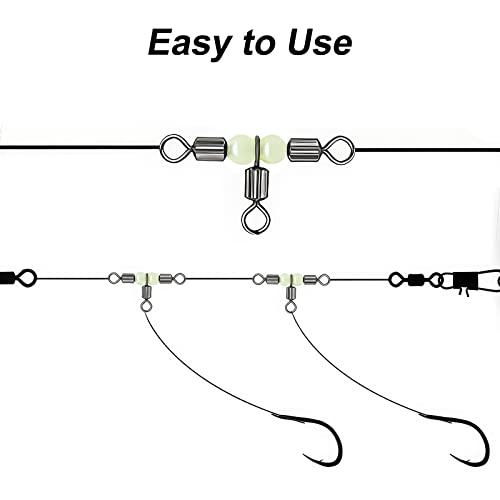 Goture Fishing Swivels, 3 Way Swivels Fishing Tackle, T Shape Cross Line Rolling Swivels with Luminous Beads Saltwater Freshwater,Three Way Fishing Swivels Barrel Swivels for Catfish Rig Surf Rig - color: C:30pcs 3 Way Fishing Swivels-Luminous, size: 2/0*