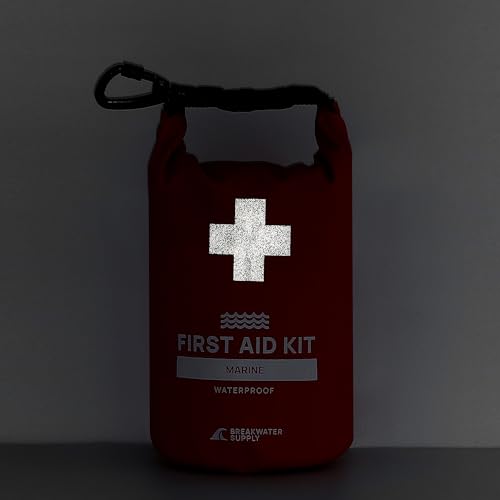 Breakwater Supply Waterproof Marine First Aid Kit for Boat, 100 Piece, Red | Boat Safety Tool Kit, AFAK Emergency Supplies in Dry Bag, IFAK Trauma Kit, for Kayaking, Jet Ski, Fishing, Surfing, Sailing