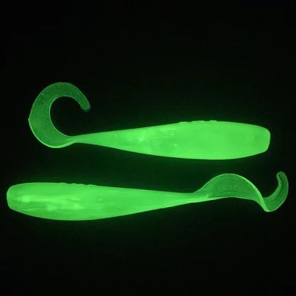 A.M. Fishing Curly Tail Jerkshad 4 Inch Soft Baits Garlic Infused,– 8 Pack – Saltwater & Freshwater Fishing Lures for Bass, Redfish, Snook, and Trout - color: Garlic Glowstick