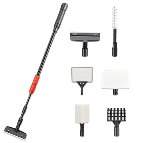 UPETTOOLS Aquarium Clean Tool 6 in 1 Fish Tank Cleaning Kit Algae Scraper Scrubber Pad Adjustable Long Handle Fish Tank Brush Cleaner Set