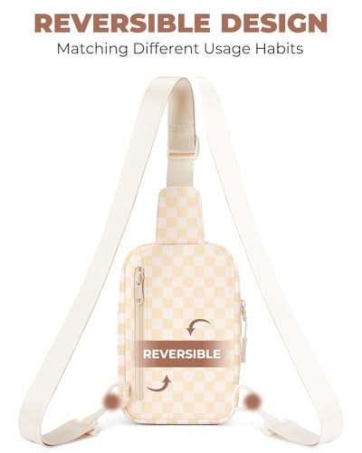 CHOLISS Small Sling Bag for Women and Men, Crossbody Bags Trendy Fanny Packs Chest Bag with Extended Strap - color: A13 Ivory Checkerboard