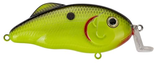 Strike King Hybrid Hunter Jr Crankbait Fishing Lure, 1/2 oz, Reflective 3D Eyes - color: Chartreuse with Black Back, size: 1/2 oz (Pack of 1)