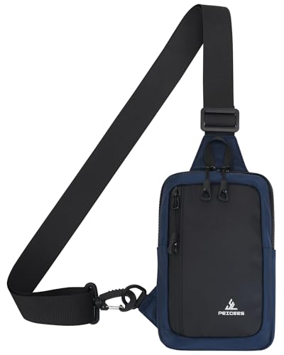 Peicees Small Crossbody Sling Bag Chest Bag Dual Pocket Water Resistant Fanny Pack Running Phone Holder for Men Women Workout Travelling, Dark Blue - color: Dark Blue