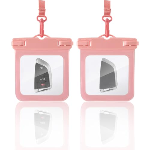 2 Pack Submersible Waterproof Wallet Dry Car Key Fob Case Bag,Swimming Surfing Water Sports Small Waterproof Pouch Holder for Door Ship Card Credit ID Card Driver Fishing License Cash Coins-Pink - color: Pink-2PCS, size: 4.8"x4.25"