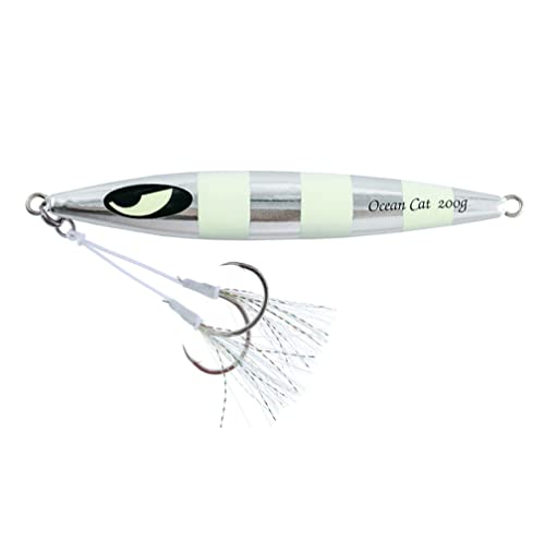 OCEAN CAT Slow Fall Fishing Luers Mental Lead Jigging Sea Baits Flat Hooks 5 Colors 5 Weights - color: Silver, size: 5 2/7oz(150g)
