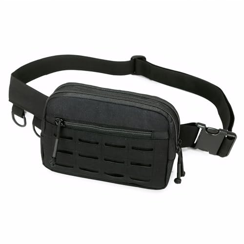Small Waist Bag Fanny Pack for Men Women, Military Style Belt Bag with MOLLE System, Water-Resistant & Adjustable Strap for Running, Hiking, Festivals, Gym (Black) - color: Black