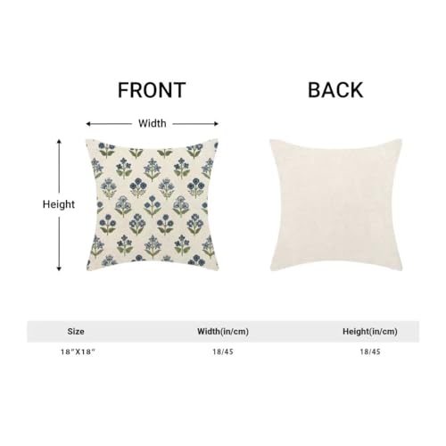 AEIOAE Blue Green Block Print Pillow Covers 18 X 18 Inch Set of 2, Floral Decorative Throw Pillow Covers Linen Outdoor Farmhouse Pillowcase Cushion Case for Home Sofa Decor - color: Floral3, size: 18" x 18" (Pack of 1)