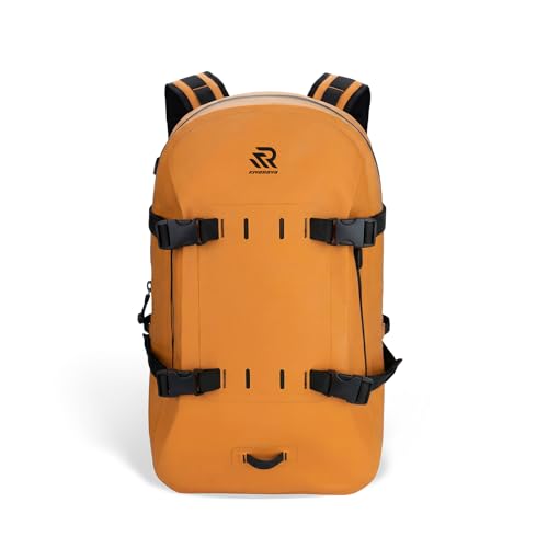Premium IPX7 Airtight Waterproof Backpack for Kayaking Orange | Boating, Paddle Boarding, Fishing, 30L with Resin Zipper, Rugged Gear Protection Submersible Backpack, Water Sports, Surfing - color: Orange