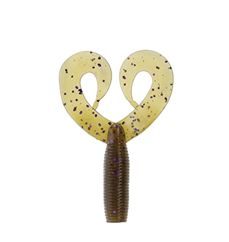 Yamamoto Custom Baits Double Tail Grub Soft Plastic Bait, 20-Pack, Bass Fishing Soft Plastic Lure, Multiple Sizes & Colors - color: GREEN PUMPKIN W/ PURPLE & COPPER FLAKE, size: 5"