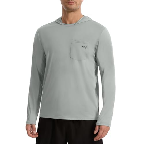BASSDASH Men’s UPF 50+ Fishing Hoodie Shirts with Chest Pocket Lightweight UV Sun Protection Long Sleeve Hiking Sports FS34M - color: Ash Grey, size: 4X-Large