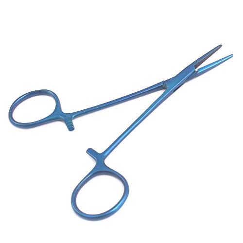 OdontoMed2011® Hemostat Forceps Locking Clamps Serrated Fishing Locking Forceps Clamp Fish Hook Remover Forceps (5" Straight, Full Blue) - color: Blue, size: 5" Straight