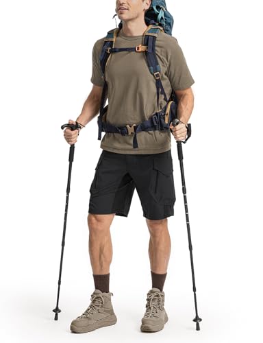Moosehill Men's Hiking Cargo Shorts: Quick Dry Lightweight Stretch Outdoor Fishing Camping with 9 Pockets (Self-Storing) - color: Black, size: 28