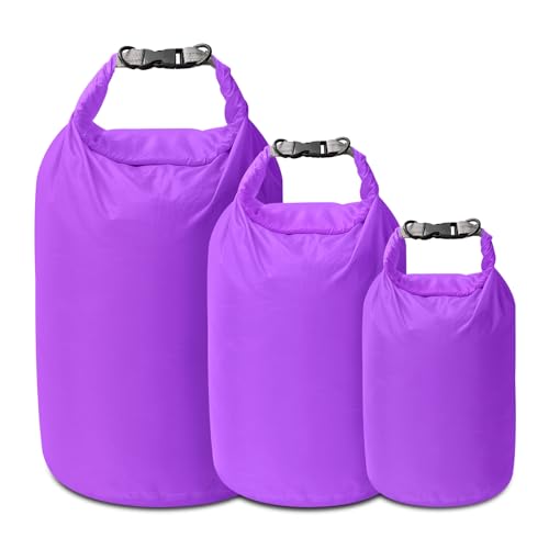 Dry Bag Set, Waterproof Small Lightweight Dry Bags for Paddle Board Kayaking, Fishing, Camping(Purple, 2L+5L+10L) - color: Purple, size: 2+5+10L