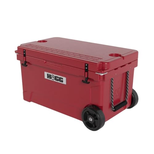 Hogg Rotomolded Coolers, Ice Chest with Wheels, Wheeled Cooler, Rotomolded Ice Chest, Dry Storage, Fishing and Camping Items, Birthday Gifts for Men - color: Harvest Red, size: 65qt