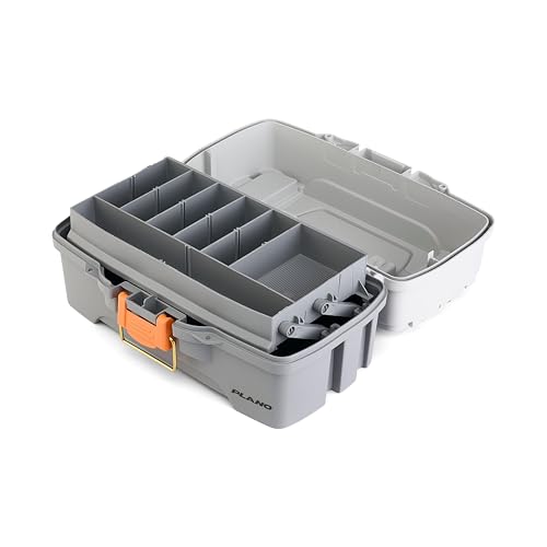 Plano One-Tray Tackle Box, Light Grey/Dark Grey, Rust-Proof Brass Latch, Top-Access Tray with Deep Storage, Made in the USA, Portable Fishing Gear Storage Organizer - color: Light Grey/Dark Grey, size: One-Tray, style: One-Tray