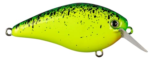 Strike King KVD 1.5 Hard Knock Fishing Lure, 3/8 oz, 3D Lifelike Eyes - color: Chartreuse with Blue / Black Splatterback, size: 3/8oz