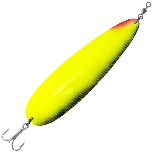 Dr.Fish Flutter Spoon 8" Saltwater Fishing Spoon Lures 7/0 Mustad Treble Hook, 3/0 Crane Swivel, Silver-Electroplated, Heavy Duty Striper Fluke Tuna Bluefish - color: Chartreuse/Black
