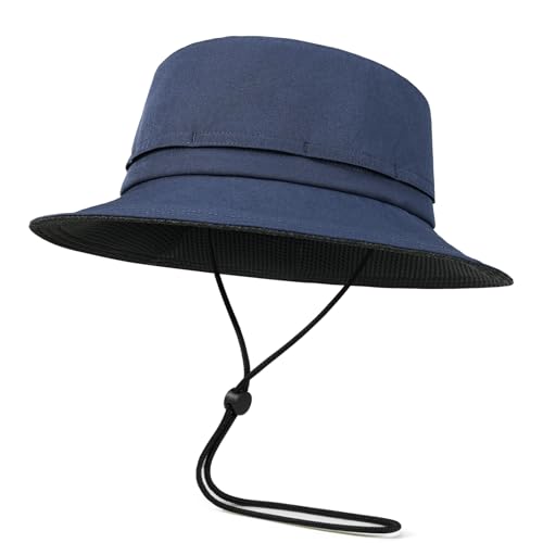 FEINION Men Women Breathable Sun Cap Portable Outdoor Bucket Hat - color: Navy