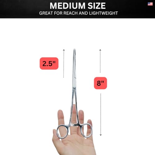 ADROIT 8" Straight Tip Hemostat Forceps | Stainless Steel Design | Small Teeth On Jaws | Locking Mechanism Built in | Great for Sewing, Fishing, Jewelry Making - size: 8", style: Straight