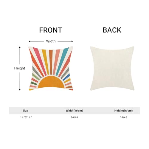 Summer Pillow Covers 16x16 Inch Set of 2 Boho Rainbow Sunshine Outdoor Outdoor Decorative Throw Pillows Seasonal Colorful Stripes Sun Pillowcases Linen Cushion Covers for Bed Sofa Couch - color: Rainbow Sun-3, size: 16" x 16" (Pack of 2)
