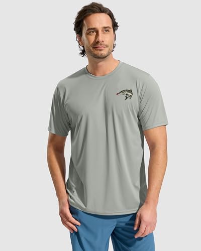 Pudolla Men's Fishing Swim Graphic Shirts Short Sleeve Sun Protection UV UPF 50+ SPF Tee Quick Dry Lightweight Water Tops - color: Grey_wild_fish, size: 4X-Large