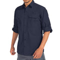 linlon Mens Safari Shirts Long Sleeve UV Protection Hiking Fishing UPF 50+ Quick Dry Cooling Camping Travel Shirts - color: Azure Blue, size: Medium