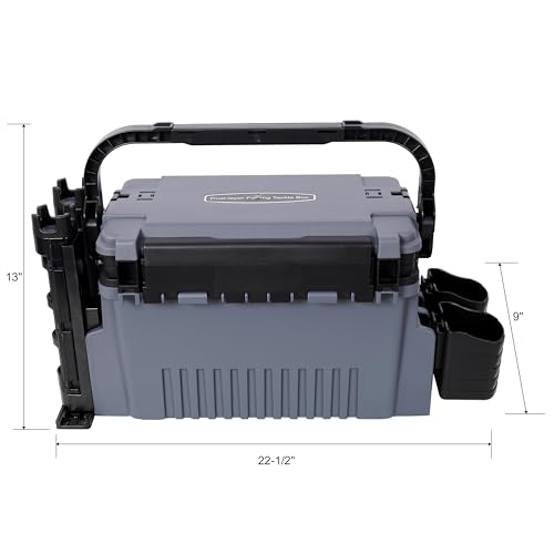 Dual-layer Fishing Tackle Box, Tackle Box Organizer Fishing Box Large, Plastic Portable Tackle Storage Box with 2pcs Rod Holder, 2pcs Cup Holder, 1pc Carring Strap - color: Gray